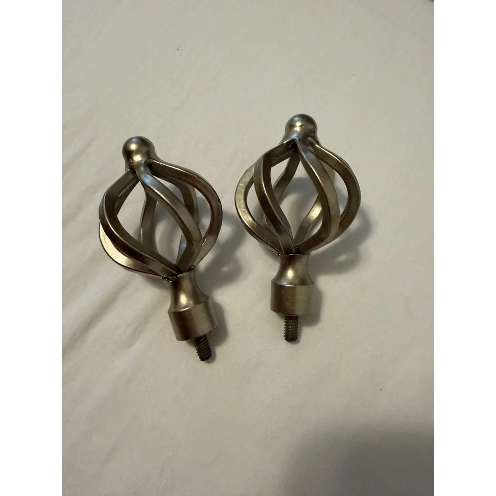 Brushed Nickel Twisted Cage Curtain Rod Finials Set of 2 Silver Openwork Orb